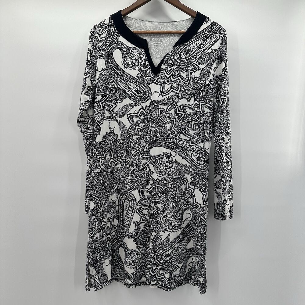 Coolibar Dress Womens‎ Medium Black White UPF 50+ Oceanside Floral Tropical
